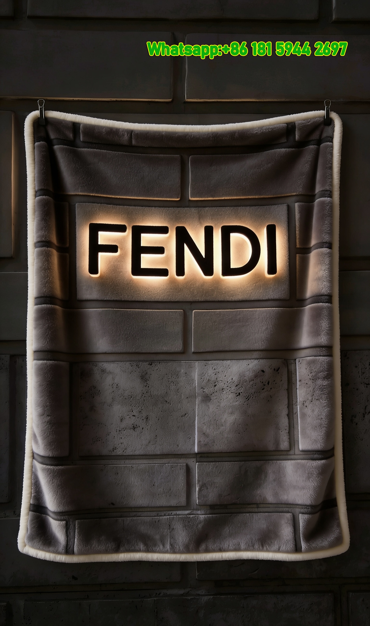 Fendi Backlit Logo Flannel Sofa Throw Blanket IMG_9436